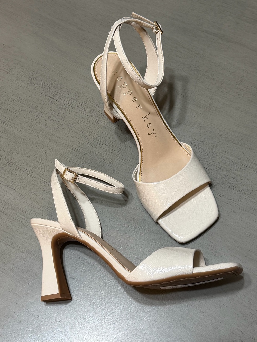 Copper Key Women's Cream Ankle-Strap Square-Toe Block Heels
